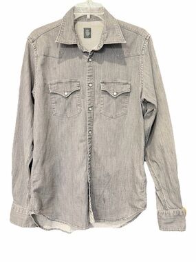 Eleventy Milano Grey Denim Western “Texas” Shirt Slim Fit Snap Button Medium